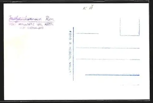 AK Mallnitz in Kärnten, Gasthaus Frühstückspension Rom mit Garten