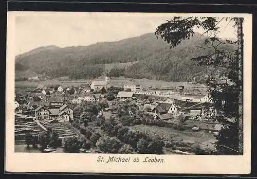 AK St. Michael ob Leoben, Ortsansicht vor Bergen