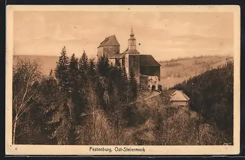 AK St. Lorenzen am Wechsel, Blick auf die Burg lFestenburg