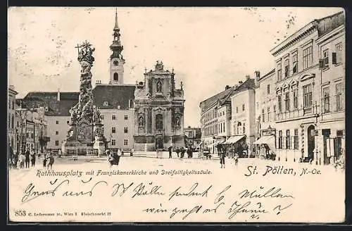 AK St. Pölten, Rathausplatz mit Franziskanerkirche