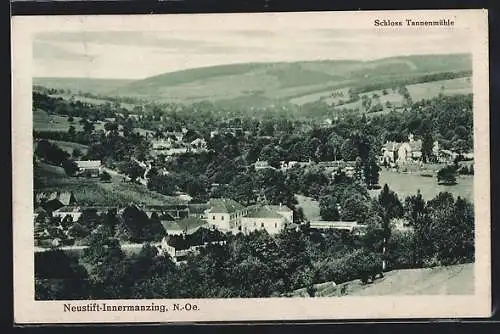 AK Neustift-Innermanzing /N.-Oe., Das Schloss Tannenmühle aus der Vogelschau