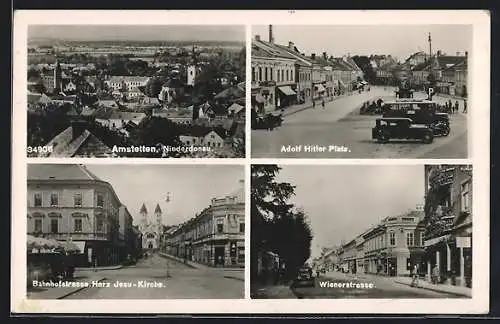 AK Amstetten,  Platz, Bahnhofstrasse, Wienerstrasse