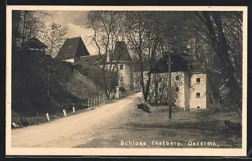 AK Schlag bei Thalberg, Wegpartie mit Blick auf das Schloss Thalberg