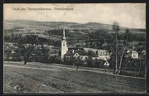 AK Dechantskirchen /Oststeiermark, Blick auf die Kirche vom Hügel aus