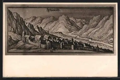Künstler-AK Bludenz, Historische Ansicht in den Bergen