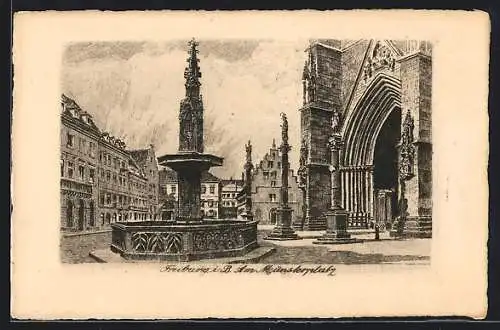 Künstler-AK Freiburg i. B., Am Münsterplatz