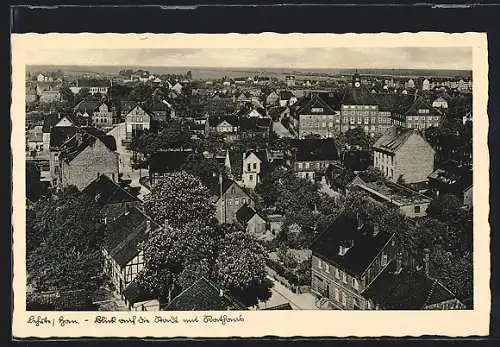 AK Lehrte /Han., Blick auf die Stadt mit Rathaus