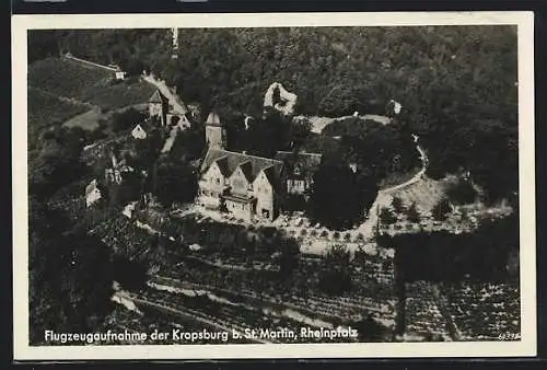 AK St. Martin / Rheinpfalz, Kropsburg vom Flugzeug aus