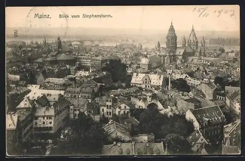 AK Mainz, Blick vom Stephansturm auf den Ort