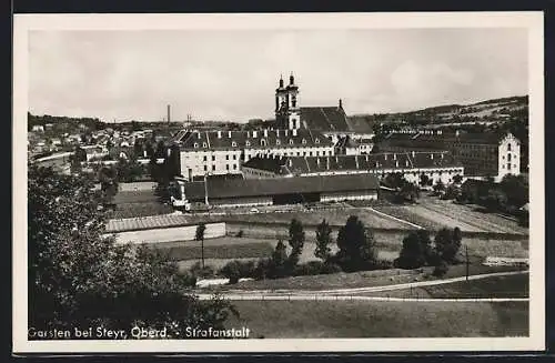 AK Garsten /Steyr, Strafanstalt mit Ortsblick aus der Vogelschau