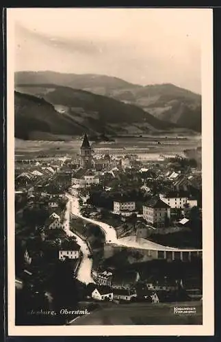 AK Judenburg, Ortsansicht mit Bergen aus der Vogelschau