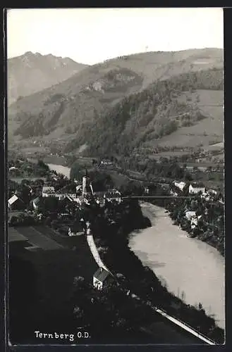 AK Ternberg, Ortsansicht am Wasser aus der Vogelschau