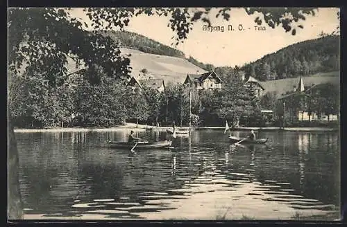 AK Aspang /N.-Ö., Ruderer auf dem Teich