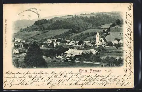 AK Unter-Aspang /N.-Ö., Ortsansicht mit Kirche am Fuss des Hügels