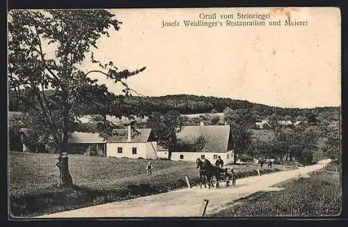 AK St. Andrä-Wördern, Josefa Weidlinger`s Restauration und Meierei von der Strasse gesehen mit Kutsche