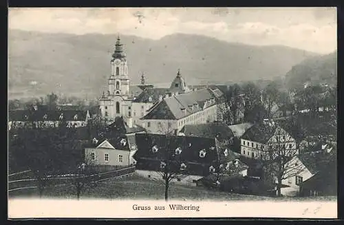 AK Wilhering an der Donau, Ortsansicht aus der Vogelschau