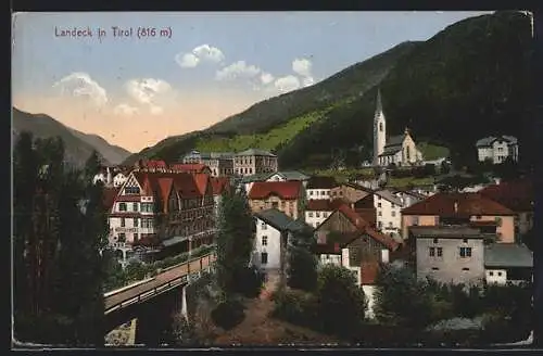 AK Landeck in Tirol, Ortsansicht mit Kirche