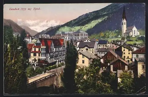 AK Landeck, Ortsansicht mit Kirche