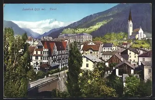 AK Landeck, Ortsansicht mit Kirche