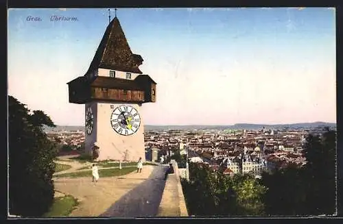 AK Graz, Uhrturm mit Panorama