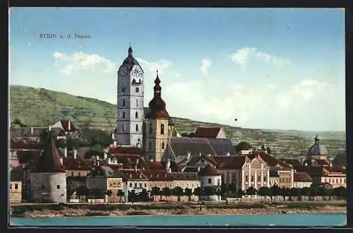AK Stein a. d. Donau, Uferpartie mit Kirche