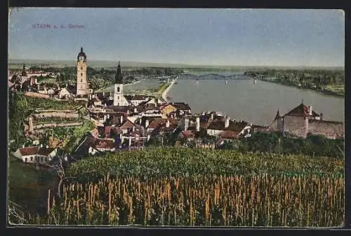 AK Stein a. d. Donau, Teilansicht mit Kirche