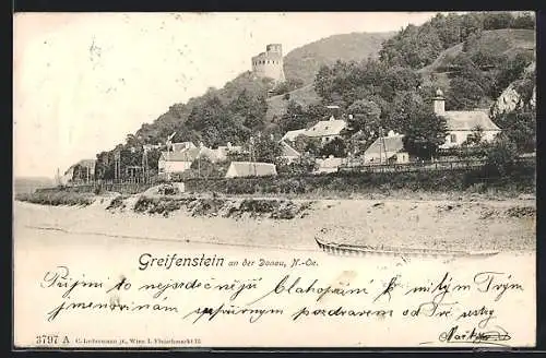 AK Greifenstein an der Donau, Teilansicht mit Burg