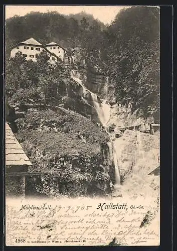AK Hallstatt, Mühlbachfall, von unten gesehen