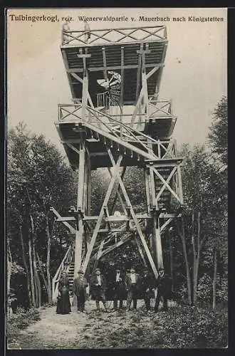 AK Mauerbach bei Wien, Tulbingerkogl, Aussichtswarte mit Leuten