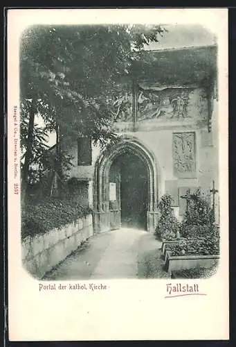 AK Hallstatt, Portal der kathol. Kirche