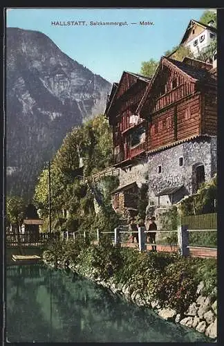 AK Hallstatt, Ortspartie am Wasser