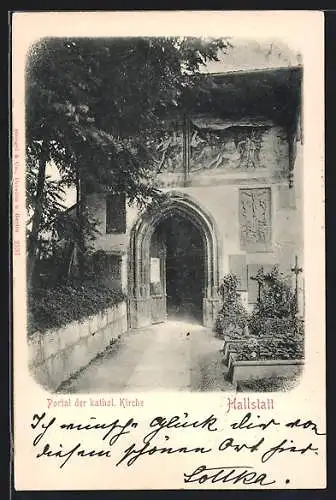 AK Hallstatt, Portal d. kath. Kirche