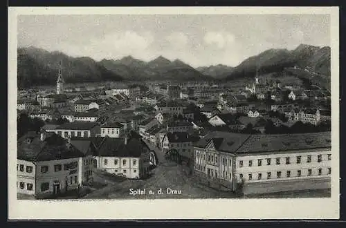 AK Spital a. d. Drau, Ortsansicht mit Brücke