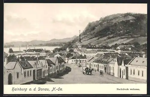 AK Hainburg /Donau, Ortsansicht mit Strasse und Otts Bäckerei und Mühle, Freiungstrasse 9