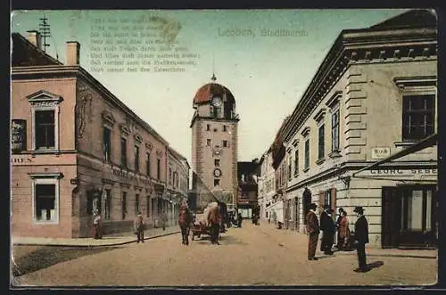 AK Leoben, Hotel zum Mohren mit Stadtturm