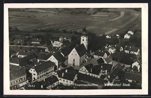 AK Waltersdorf, Fliegeraufnahme von Ort und Kirche
