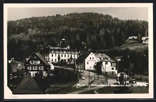 AK Mönichkirchen, Ortspartie mit Alpenhotel Lang aus der Vogelschau