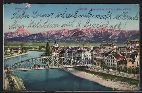 AK Villach, Draubrücke mit den Karawanken
