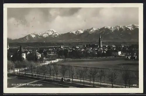 AK Villach, Panorama mit Mittagskogel und Landstrasse