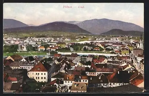 AK Villach-Lind, Ortsansicht mit Bergpanorama