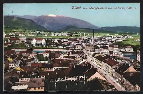 AK Villach, Ortsansicht vom Stadtpfarrturm mit Görlitzen