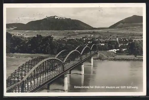 AK Stein, Donaubrücke mit Mautern und Stift Göttweig