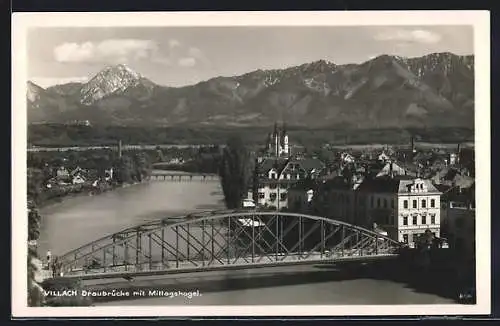 AK Villach, Draubrücke mit Mittagskogel
