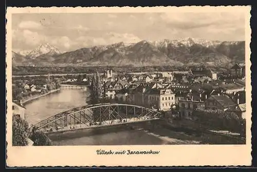 AK Villach, Ortsansicht mit Karawanken