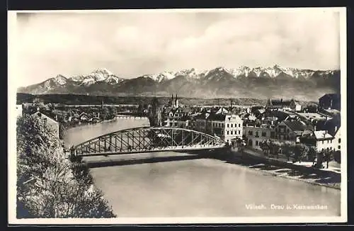 AK Villach, Drau und Karawanken