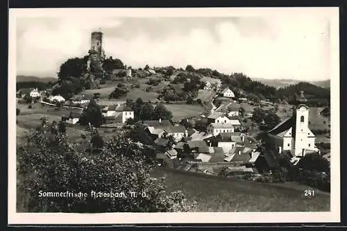 AK Arbesbach, Ortsansicht mit Ruine und Kirche
