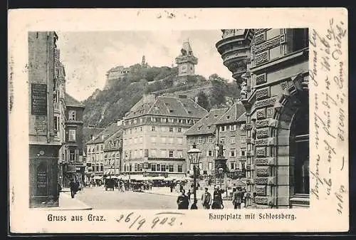 AK Graz, Hauptplatz mit Schlossberg