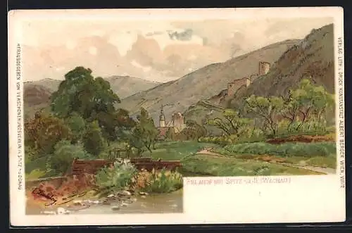 Lithographie Spitz a. d. D., Blick auf Erlahof