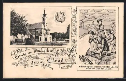 AK Maria Ellend, Kirche, Auffindung des angeschwemmten Gnadenbildes