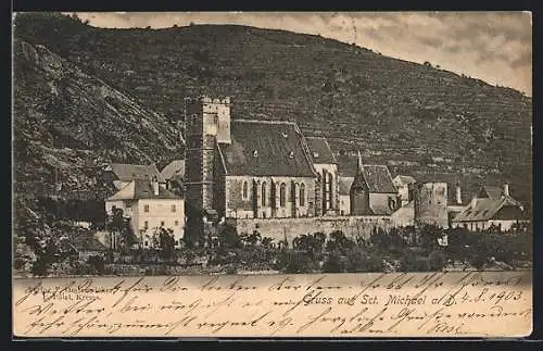 AK Weissenkirchen in der Wachau, St. Michael an der Donau, Blick auf das Kloster